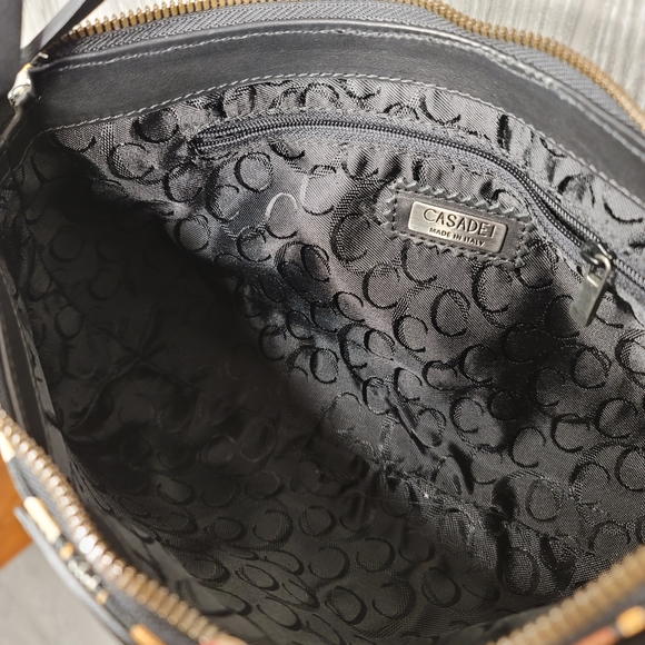 Casadei NWOT brown and black geometric pattern fabric shoulderbag. - Picture 6 of 9